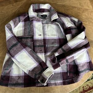 ZARA cropped purple plaid jacket